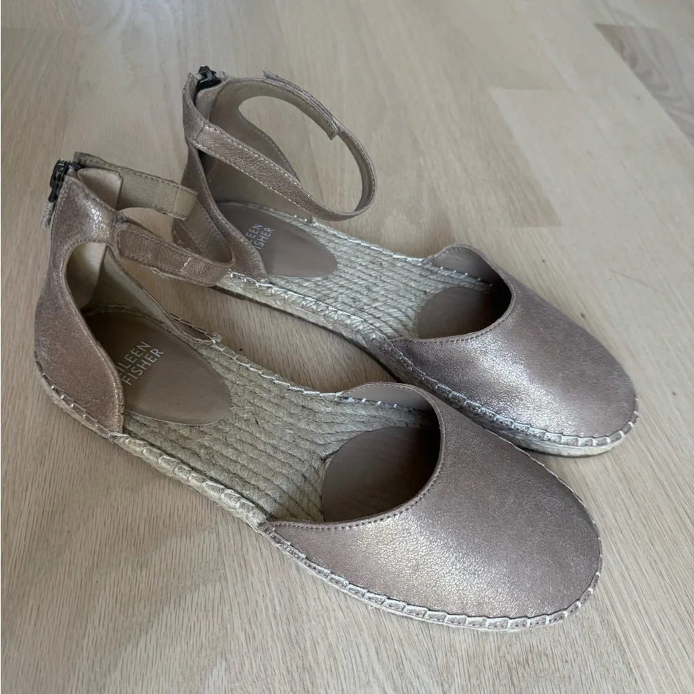 New Eileen Fisher Womens Lala Ankle Sandal 9.5 Jute Espadrille Flat Zip